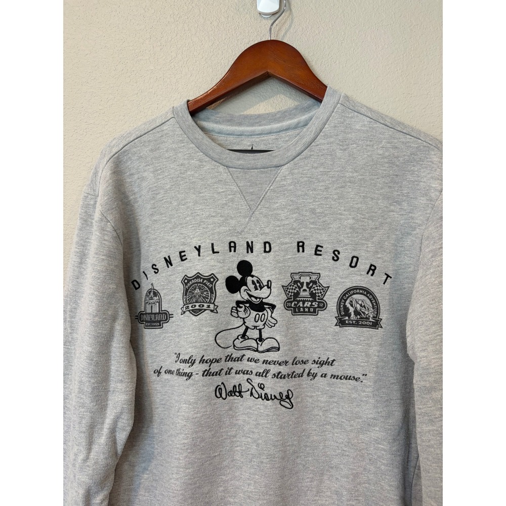 Disney Parks Disneyland Quote Mickey Mouse Gray Crewneck Sweater Pockets Medium
